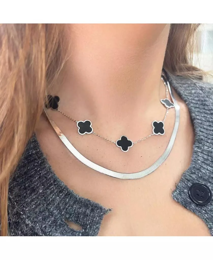 The Lovery Large Onyx Clover Necklace 14K White Gold 3