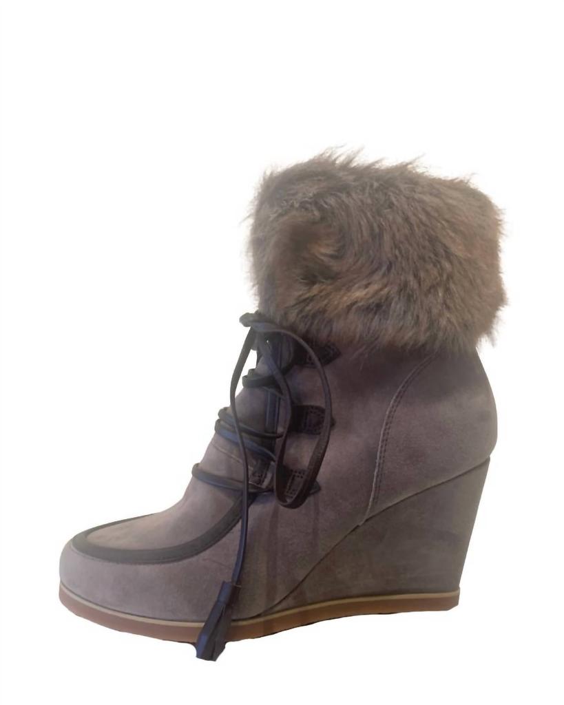 Cecelia New York Women's North Star Ankle Wedge Boot In Gray Faux Fur