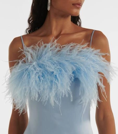 David Koma Feather-trimmed satin cocktail dress 4
