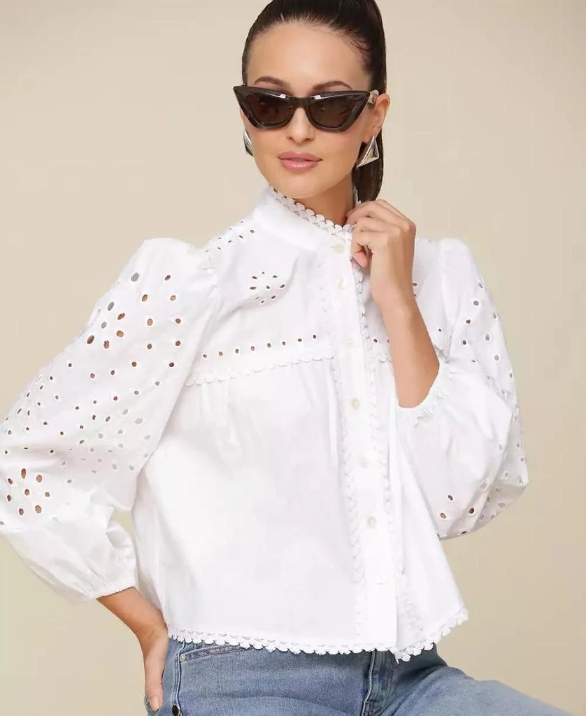 Avec Les Filles Women's Button-Front Long-Sleeve Eyelet Top 4