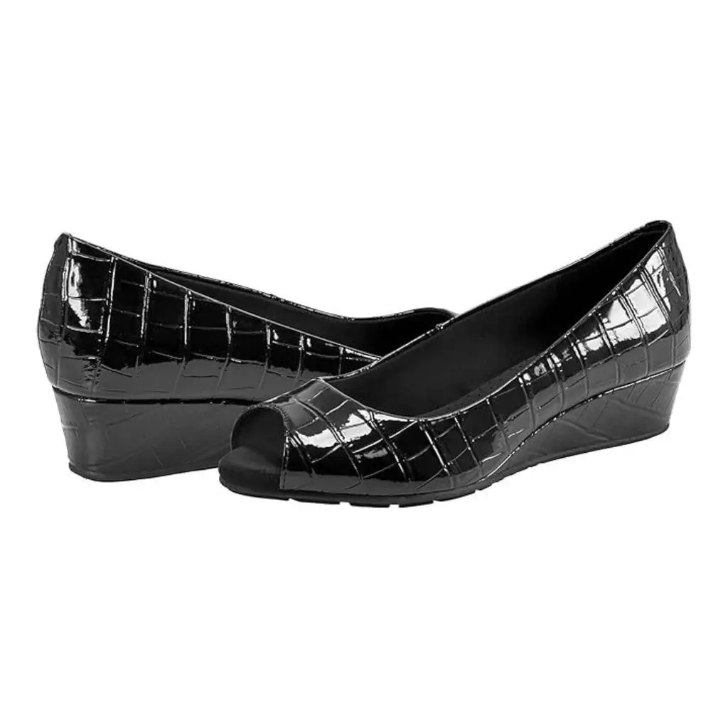 Bandolino Candra Pump Black Croco Slip-On Wedge Heel HTAT860