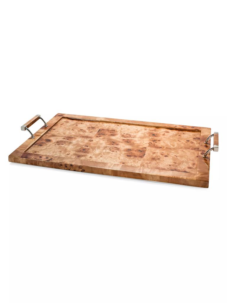 LADORADA Burl Veneer, Wood & German Silver Serving Tray