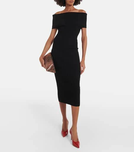 astr the label off the shoulder midi dress ASTR the Label | Araxie Satin Off-Shoulder Godet Midi Dress in Pink