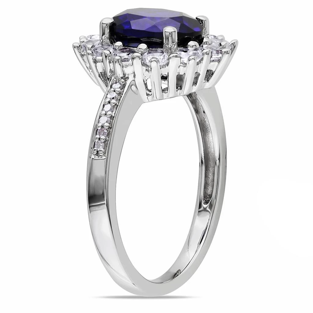 Mimi & Max 4 CT TGW Created Blue and White Sapphire and 0.05 CT TW Diamond Halo Ring in Sterling Silver 2