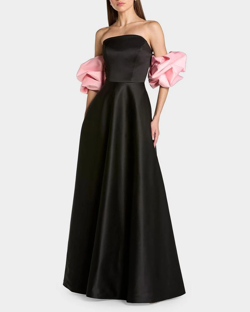 Mac Duggal Satin Puff-Sleeve Off-The-Shoulder Gown