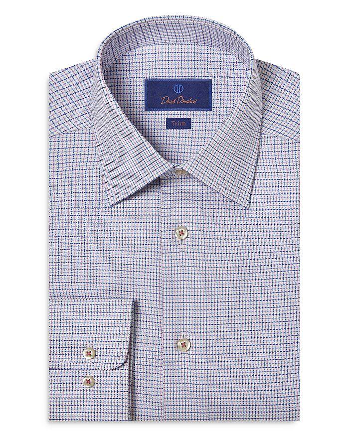 David Donahue Trim Fit Twill Check Dress Shirt