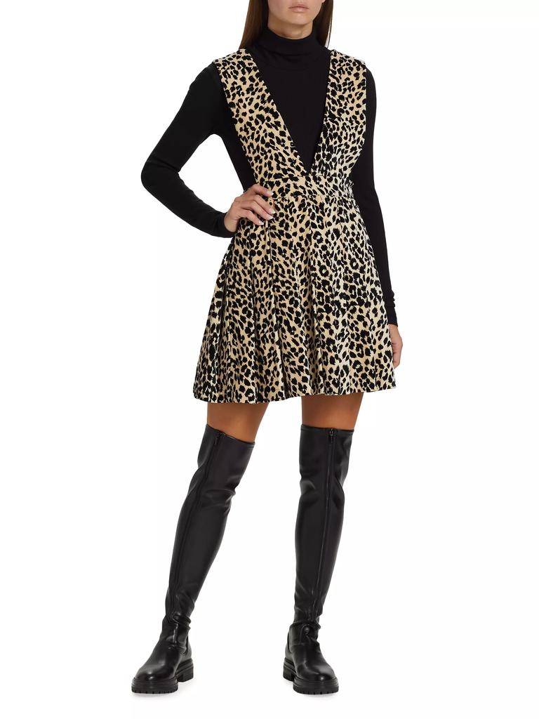 Batsheva Pleated Leopard Apron Dress