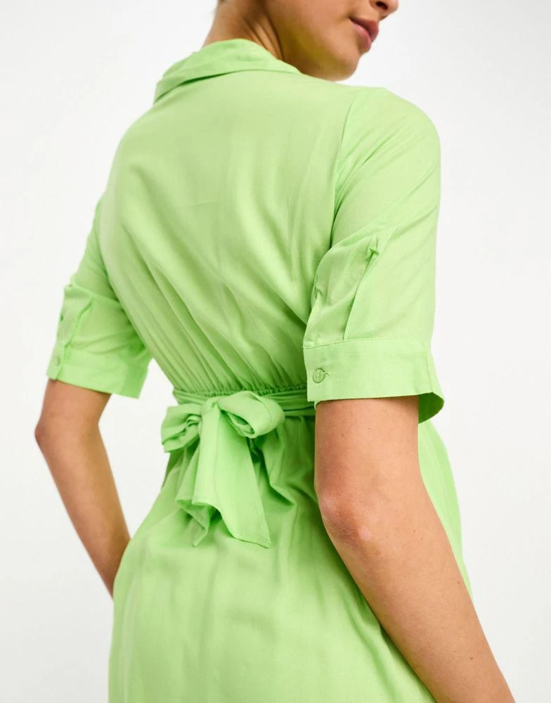 Mama.licious Mamalicious Maternity wrap front shirt midi dress in green 2