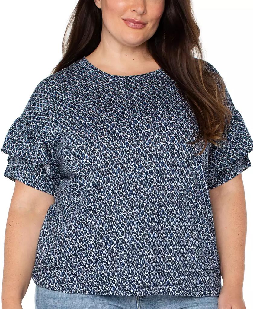 Liverpool Liverpool Plus Size Printed Ruffled Half-Sleeve Top