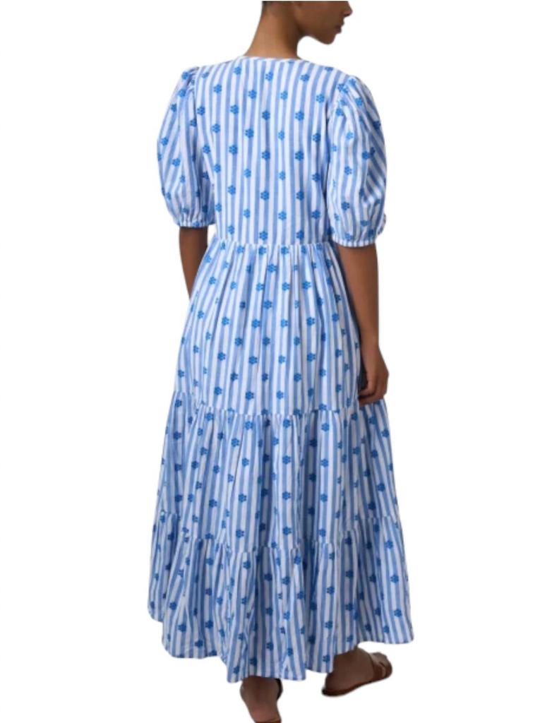 Oliphant Puff Sleeve Maxi Dress In Blue And White