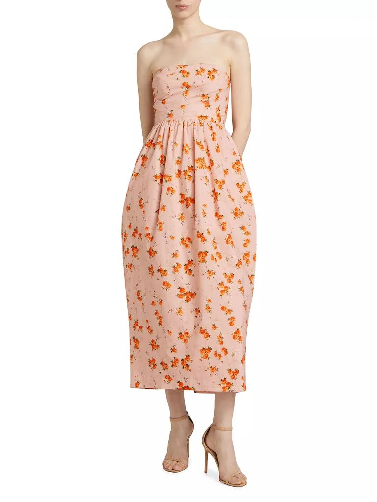 LOVESHACKFANCY Luxie Floral Cotton Strapless Midi-Dress 3