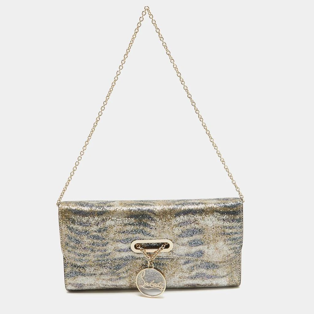 Christian Louboutin Christian Louboutin Gold/Blue Printed Glitter Riviera Clutch Bag 1
