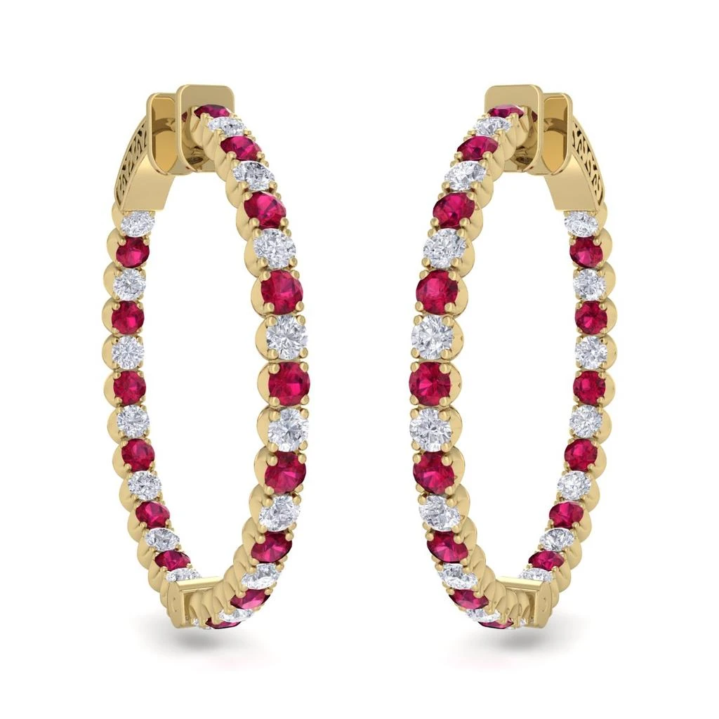 SSELECTS 5 Carat Ruby And Diamond Hoop Earrings In 14 Karat Yellow Gold, 1 1/4 Inch 2