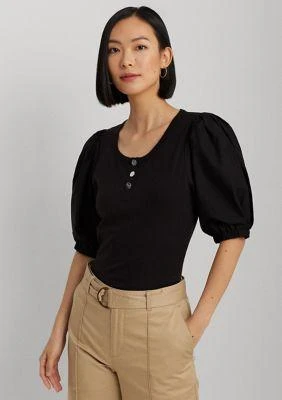 Ralph Lauren Ralph Lauren Stretch Cotton Puff Sleeve Henley T Shirt 1