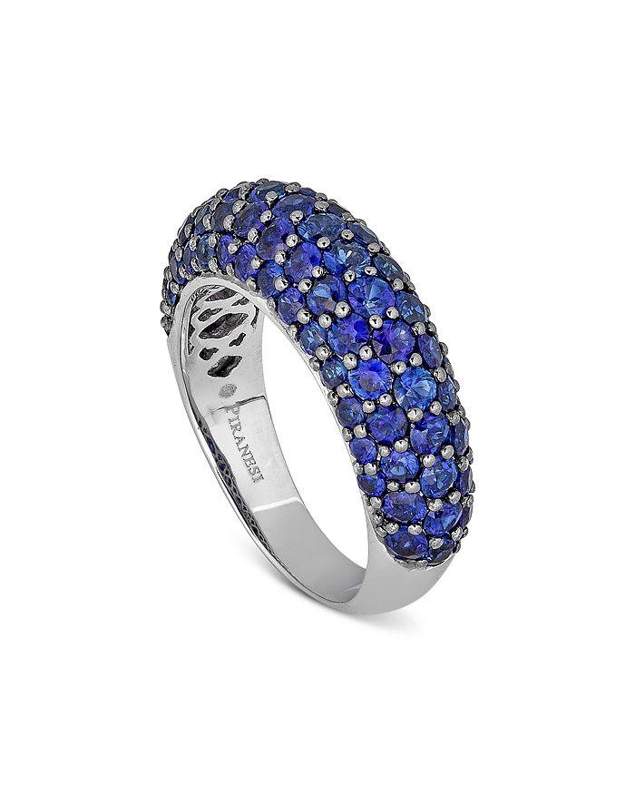 Piranesi 18K White Gold Small Dome Ring with Blue Sapphires, 3.11 ct. t.w.