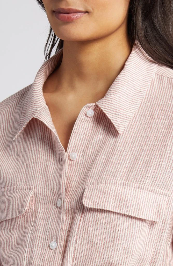 Caslon Stripe Long Sleeve Linen Blend Romper 4