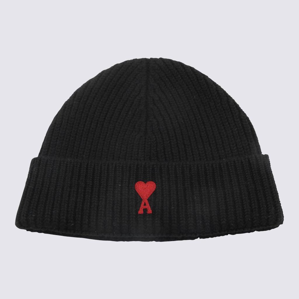 ★AMI PARIS★Black Wool Red Ami de coeur Beanie★ Black/Red Red Ami De Coeur Beanie | AMI PARIS
