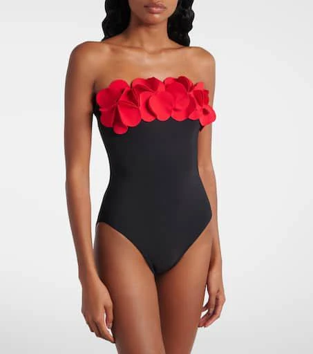 Karla Colletto Floral-appliqué strapless swimsuit 2