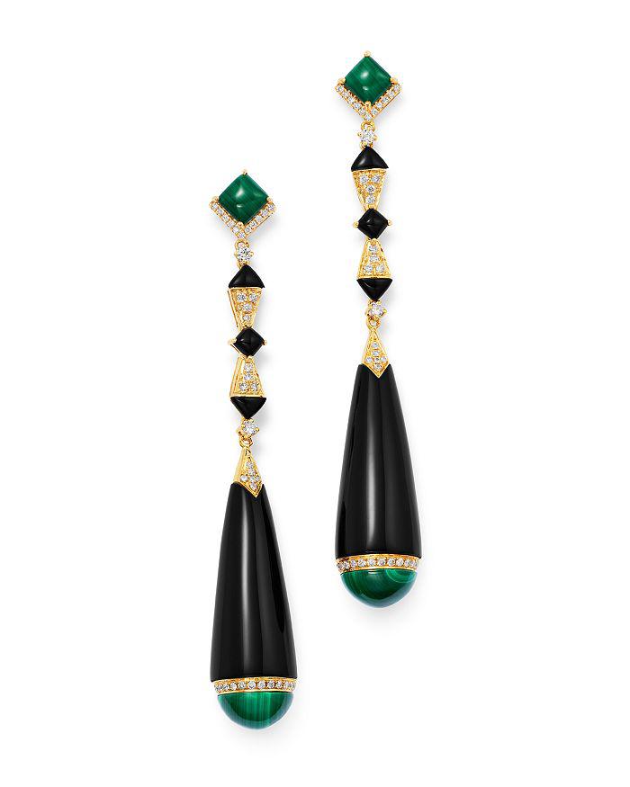 Bloomingdale's Black Onyx, Malachite & Diamond Drop Earrings in 18K Yellow Gold - 100% Exclusive