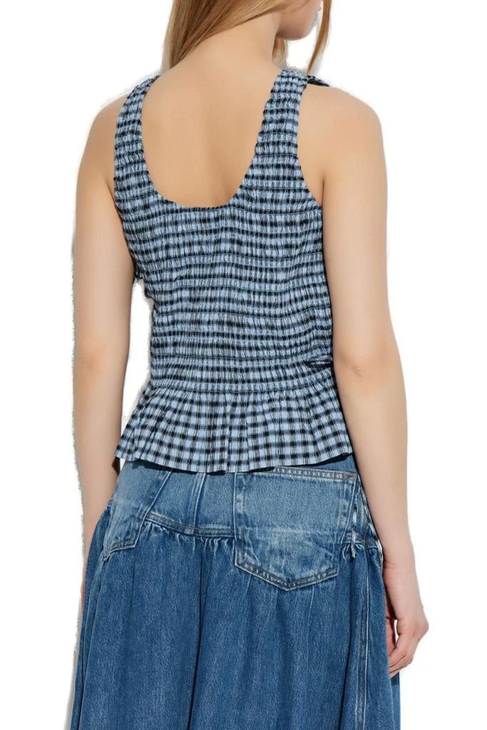 Ganni Ganni Seersucker Check Smock Tie String Top 3