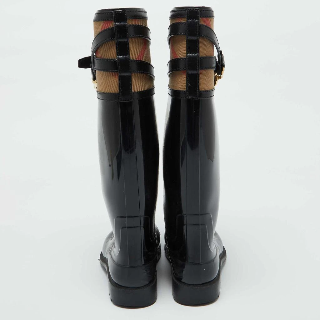 Burberry Burberry Black/Beige Rubber and House Check Canvas Rain Boots Size 38 5