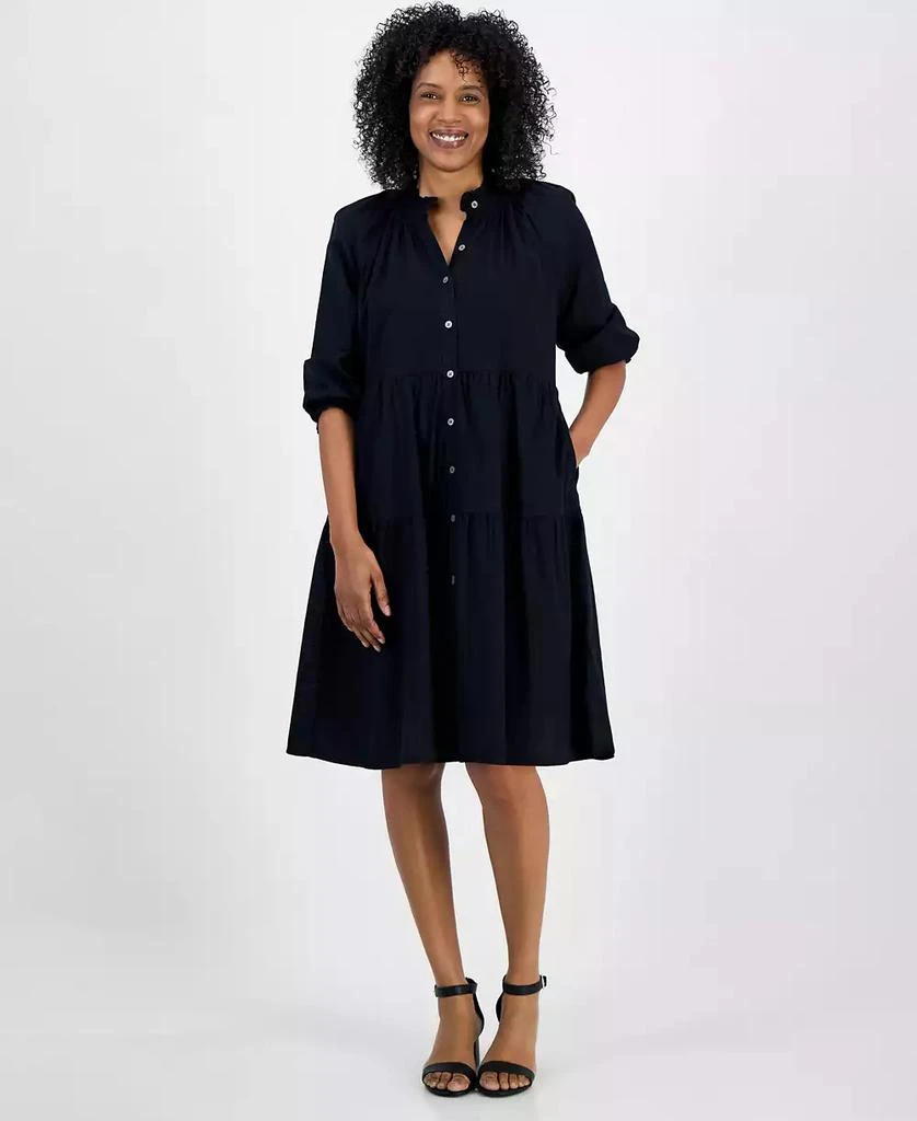 Style & Co Women's Cotton Smocked-Collar Tiered Dress, Exclusively at Macy's 1