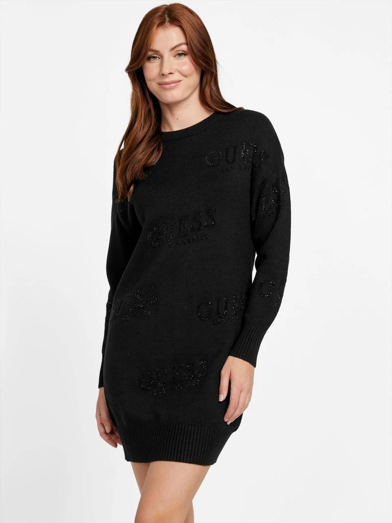 Factory Logo Printed Mini Sweater Dress for Women, Pink, S