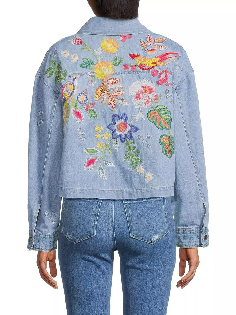 Johnny Was Jeanette Embroidered Floral Denim Crop Jacket 5