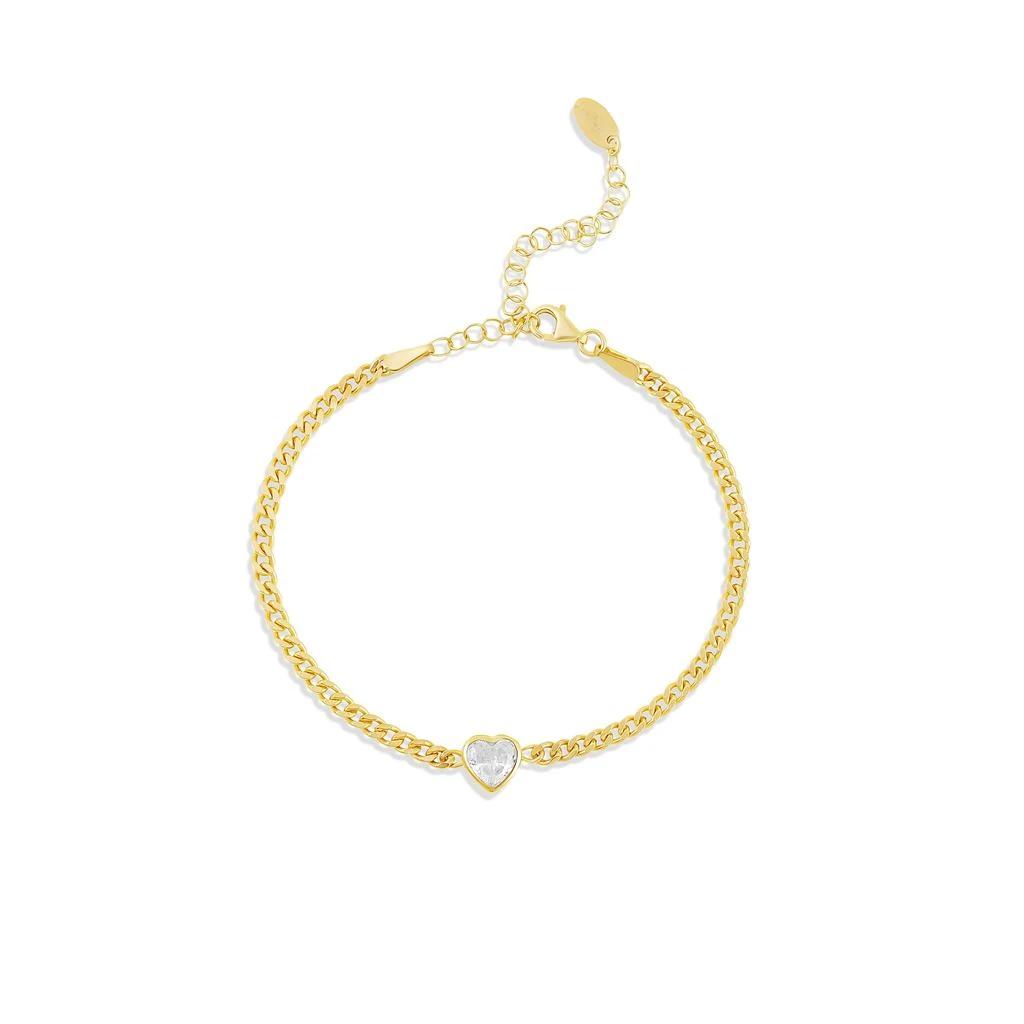 SHYMI Fancy Shape on a Curb Chain Bracelet — .925 Sterling Silver, 14K Gold-Plated, Cubic Zirconia, Size 6" with 2" Extender, Day to Night