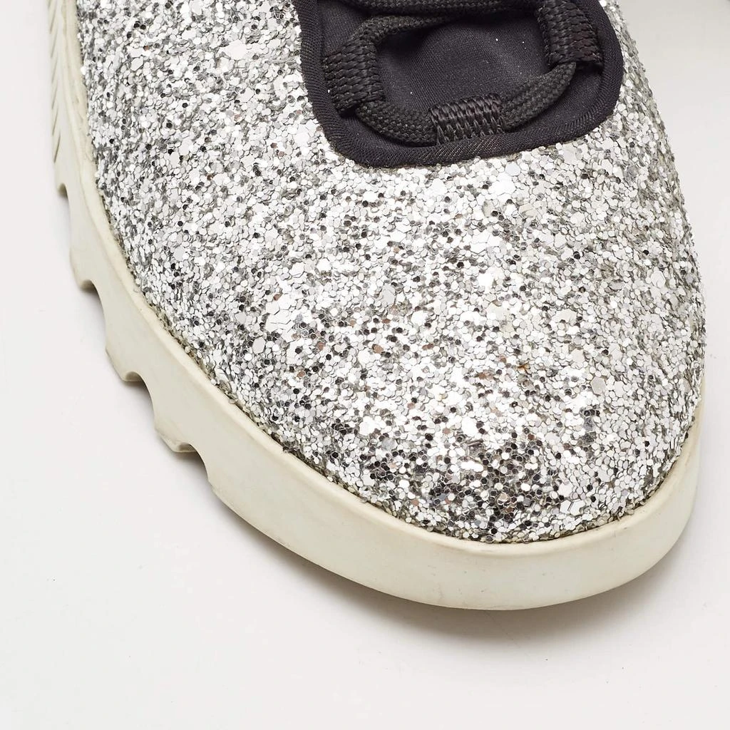 Miu Miu Miu Miu Silver Fabric and Glitter Lace Up Sneakers Size 37 8