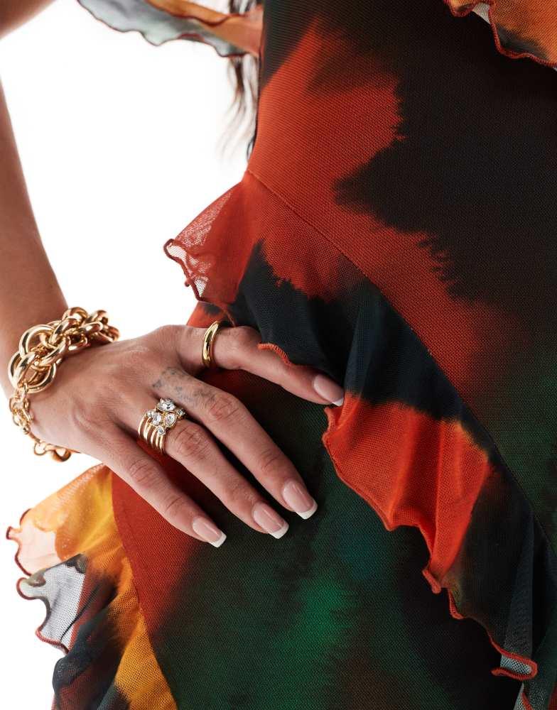 ASOS ASOS DESIGN mesh off shoulder ruffle detail maxi dress in oversized floral print