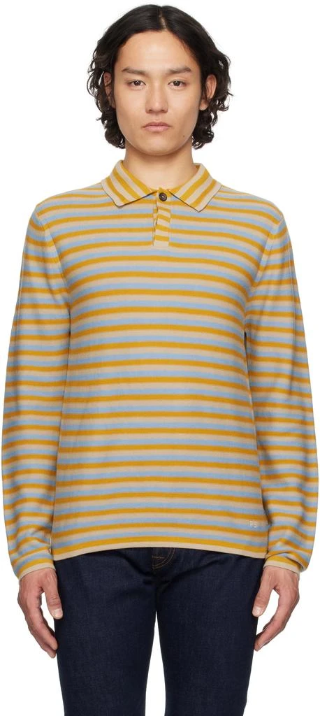Paul Smith Yellow & Blue Faded Stripe Knitted Cotton Polo 1