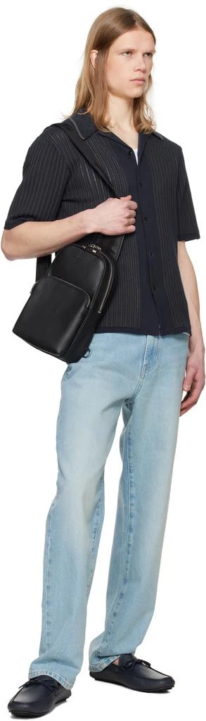 Hugo Boss Black Grained Leather Single Backpack 4