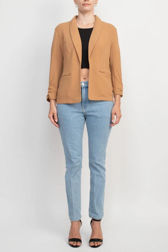 TRUEDAMES Shawl Collar 3/4 Ruched Sleeve Knit Crepe With Belt Pockets 5