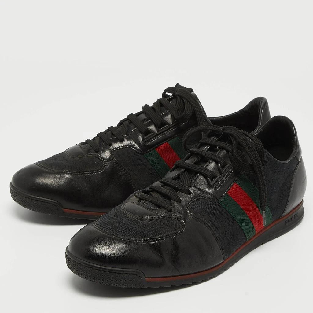 Gucci Gucci Black Leather and GG Canvas Web Low Top Sneakers Size 44.5 2