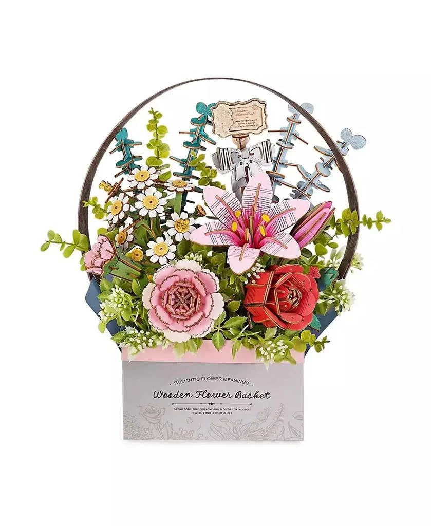 Robotime 3D Puzzle, Wooden Flower Basket with Exquisite Accessories, Decorative Building Kits for Kids Adults, Multicolored, 11"5.9"11.8
