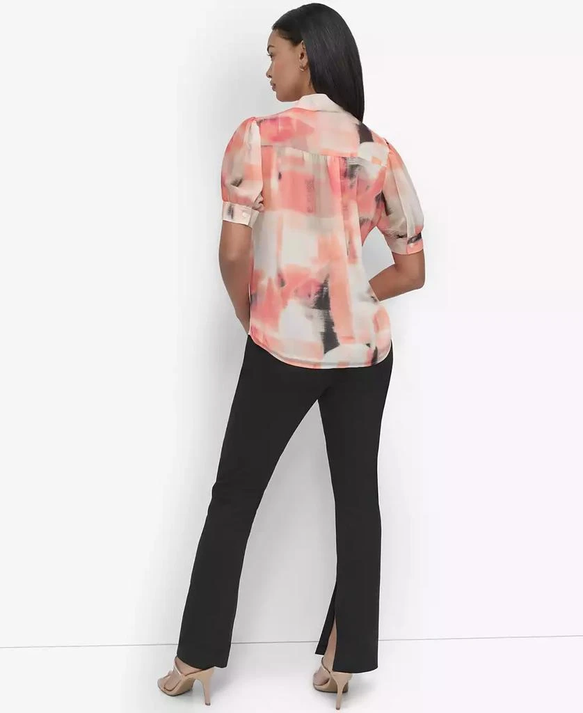 DKNY Women's Printed Puff-Sleeve Button-Front Blouse 2