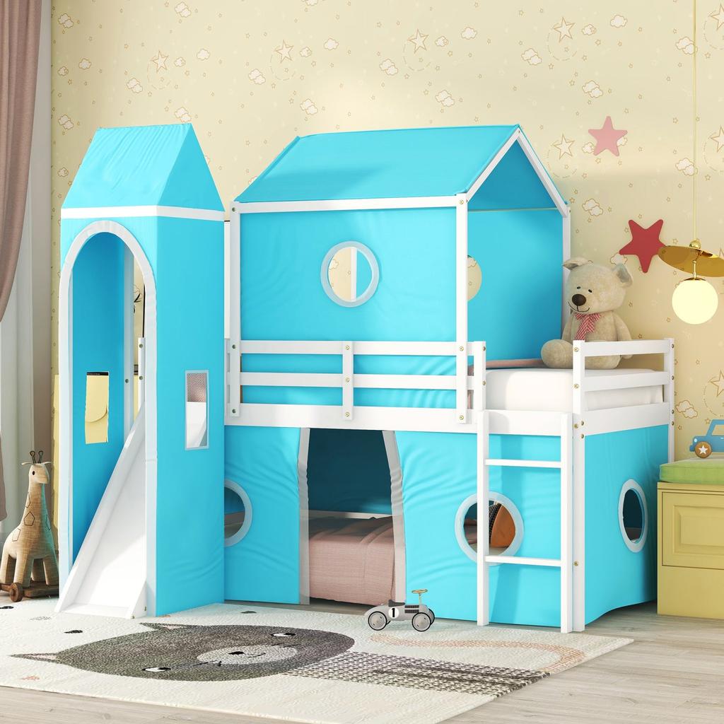 Streamdale Furniture Streamdale Twin Size Bunk Bed With Slide Tent And Tower