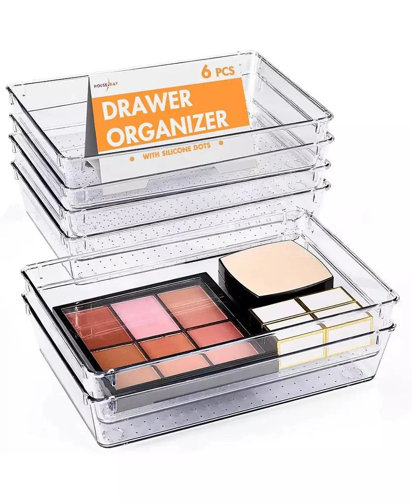 HOUSE DAY Clear Plastic Drawer Organizers with Non-Slip Silicone Base for Makeup
Bathroom 6 Pack