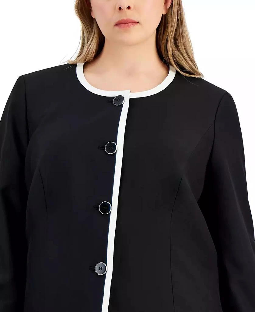 Le Suit Plus Size Framed Collarless Jacket & Flounce-Hem Skirt 4