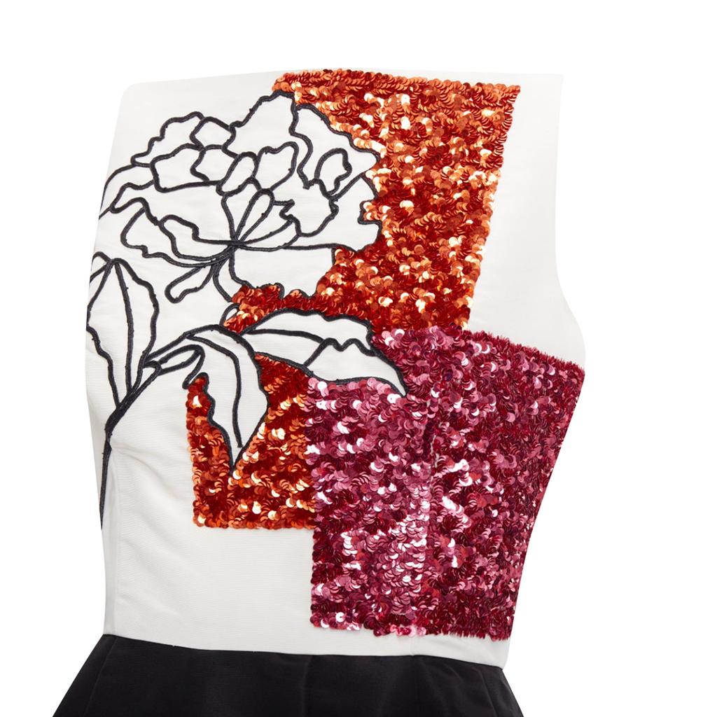 Oscar de la Renta Oscar De La Renta Silk Sequined Bodice Flared Dress