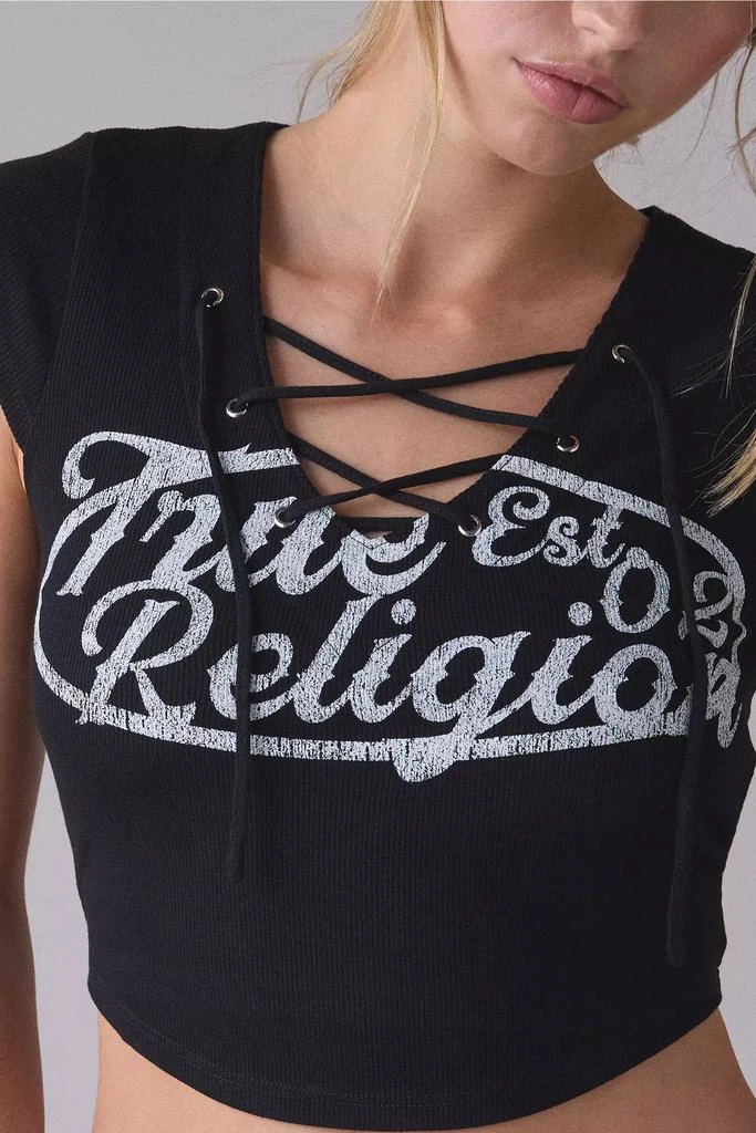 True Religion True Religion Graphic Lace-Up Cap Sleeve Rib Baby Tee 3
