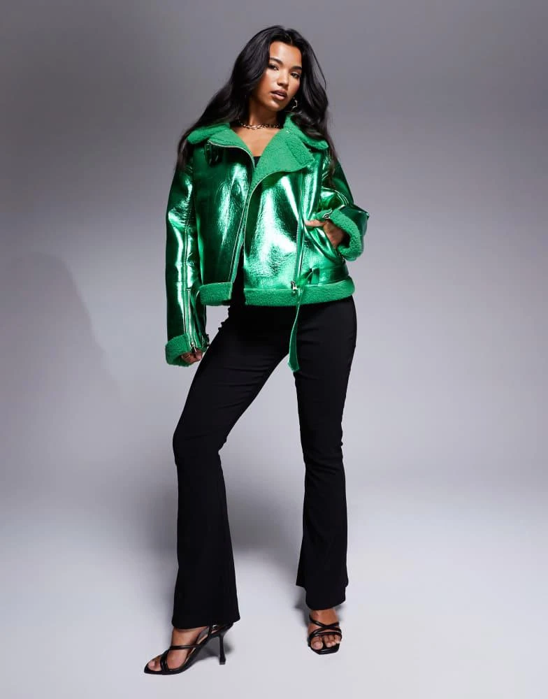 Amy Lynn Amy Lynn aviator jacket in metallic emerald green 3