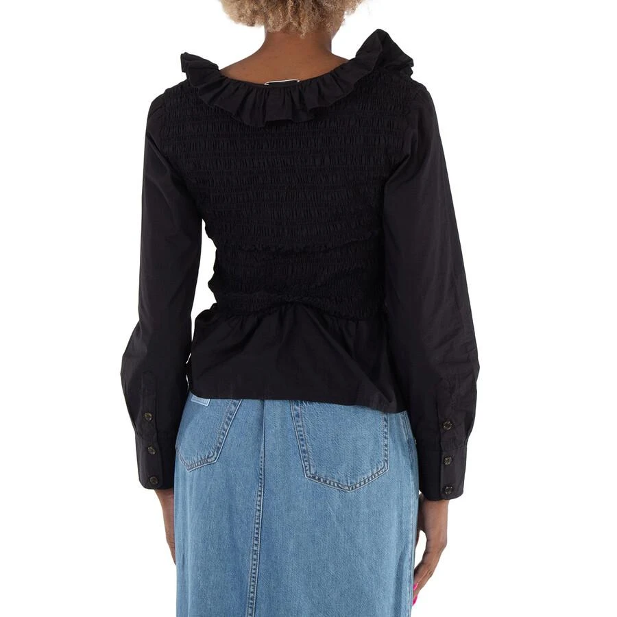 Ganni Black Cotton Poplin Ruffled Smock Blouse 3