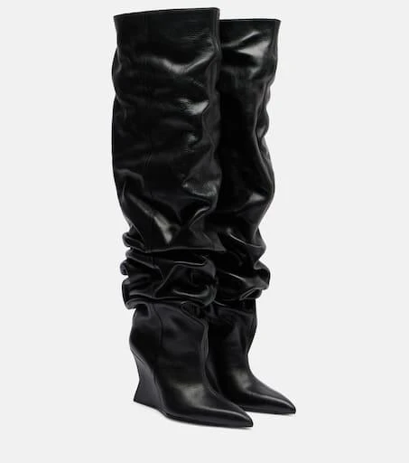 Balmain 95 leather wedge over-the-knee boots 1