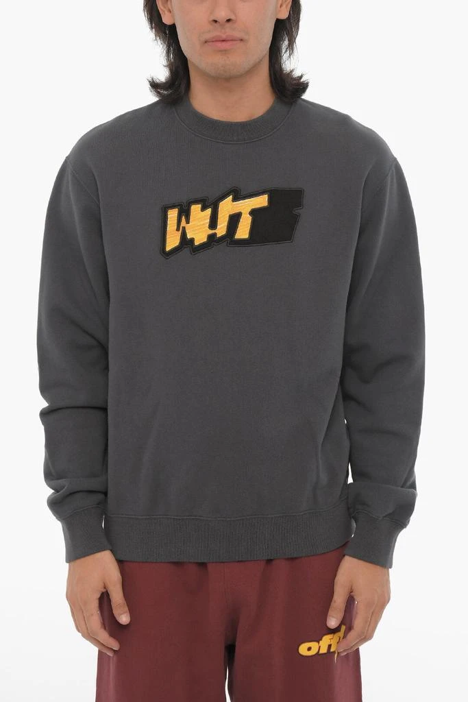 Off-White SEASONAL Slim Fit Crew-neck Sweatshirt with Contrasting Deta 1