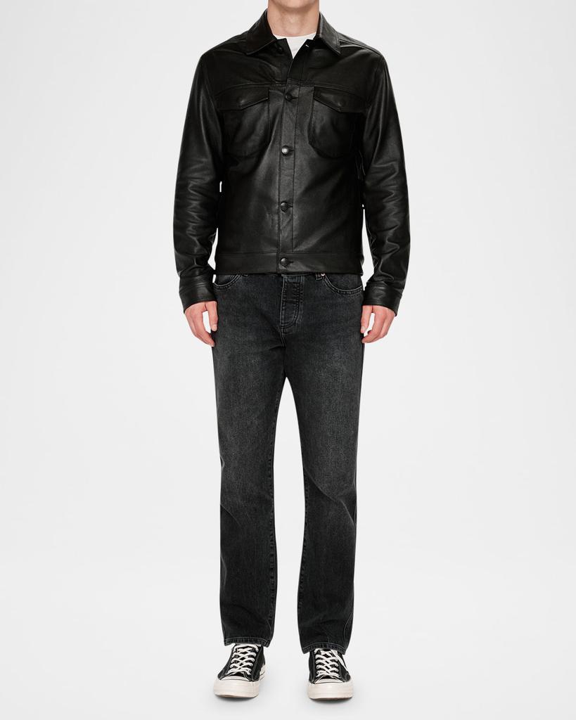 期間限定A LEATHER【NEW】TRUCKER JACKET 50 ovy Leather Trucker Jacket - Black | Levi's® US
