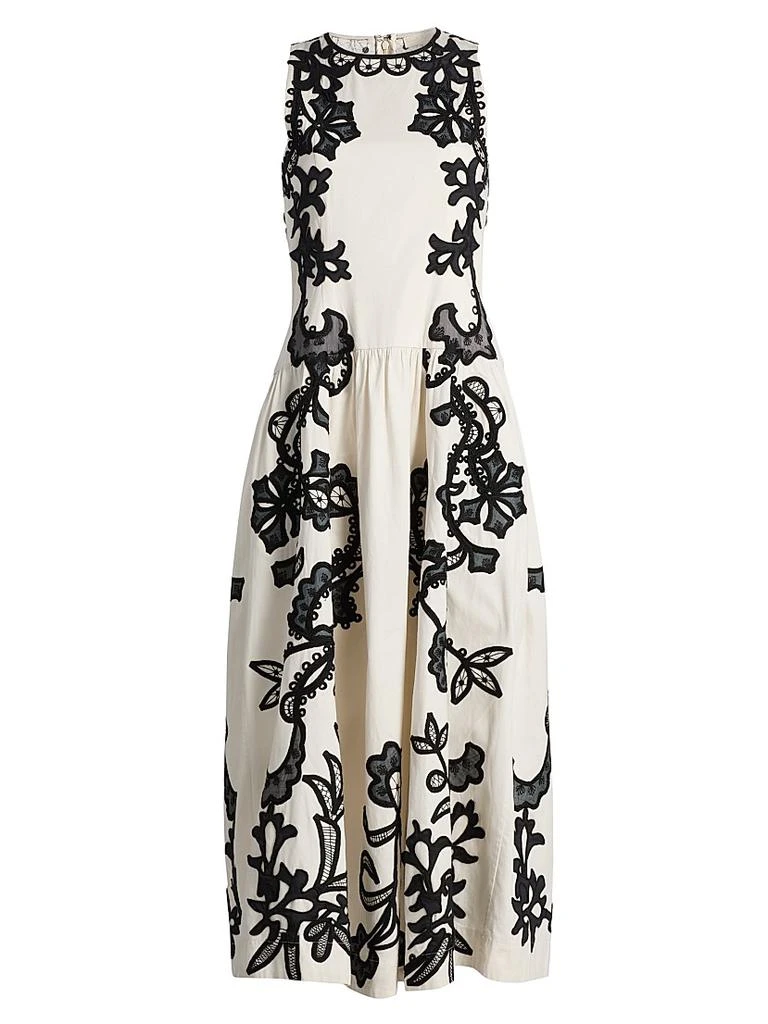 strapless open back dress Shiva Sleeveless Ruffled Midi Dress | Ulla Johnson