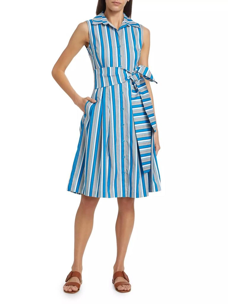 SAMANTHA SUNG Audrey Terry Stripe Stretch Cotton Shirtdress 6