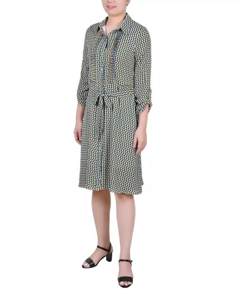 NY Collection Petite Geometric Printed Roll Tab Sleeve Dobby Shirt Dress 3
